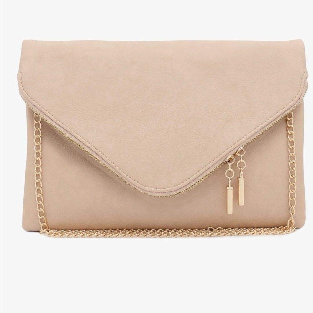 Blush Faux Leather Zip Pouch/Envelope Clutch